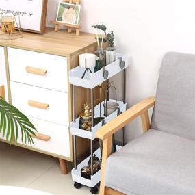 img 3 attached to 🛒 Versatile 3-Tier Slim Mobile Shelving Unit: Efficient Bathroom Storage Organizer with Wheels