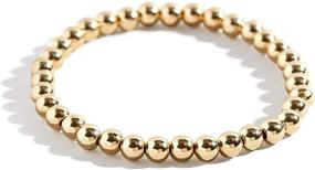 img 1 attached to Set of 1-5 Women's Gold/Silver Stackable Elastic Stainless Steel Beaded Bracelets, featuring Gold-Plated Bead Ball Bracelet