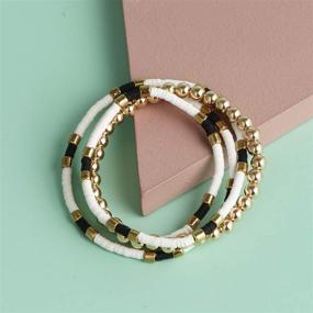 img 2 attached to Set of 1-5 Women's Gold/Silver Stackable Elastic Stainless Steel Beaded Bracelets, featuring Gold-Plated Bead Ball Bracelet