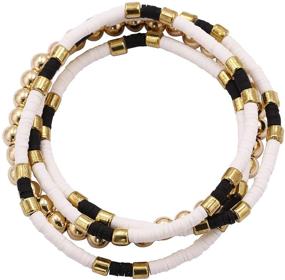 img 4 attached to Set of 1-5 Women's Gold/Silver Stackable Elastic Stainless Steel Beaded Bracelets, featuring Gold-Plated Bead Ball Bracelet