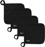 durable cotton potholders set - klex 4pcs, heat resistant (330gsm) for cooking, baking, and grilling - black, 6.7inches logo