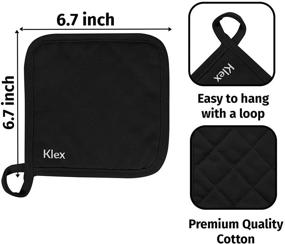 img 3 attached to Durable Cotton Potholders Set - KLEX 4pcs, Heat Resistant (330gsm) for Cooking, Baking, and Grilling - Black, 6.7inches