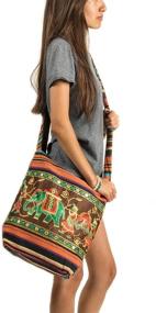 img 2 attached to Brown Cotton Patchwork Hobo Crossbody Bag - Hippie Boho Sling Messenger for School and Casual Wear