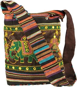 img 4 attached to Brown Cotton Patchwork Hobo Crossbody Bag - Hippie Boho Sling Messenger for School and Casual Wear