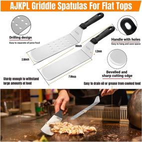 img 2 attached to 🔥 AJKPL Griddle Accessories Kit – Ultimate Flat Top Grill Tools with Long Spatula, Bench Scraper, Meat Fork, Tongs, Bottle, and Egg Ring for Blackstone, Camp Chef & Outdoor BBQ Enthusiasts