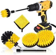 ultimate drill brush attachment set: 6-piece power scrubber electric drill cleaning brushes for effortless bathroom and kitchen cleaning, includes free microfiber towel and extended pole logo