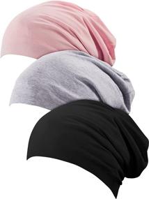 img 4 attached to SATINIOR Satin Lined Sleep Cap Set for Women - Ultimate Comfort in Black, Gray, Pink