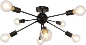 img 4 attached to 💡 Modern Industrial Black Ceiling Light: LynPon Semi Flush Mount Sputnik Chandeliers - 8 Lights Fixture for Kitchen, Dining and Living Room, Bedroom, Hallway Lighting