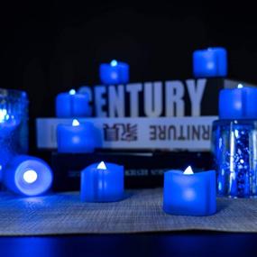 img 1 attached to 🕯️ Homemory LED Tea Lights Candles: 24 Navy Blue Flickering Flameless Candles with Blue Base and Batteries Included