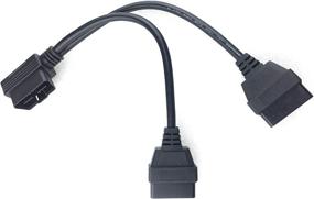 img 1 attached to 🔌 1ft Right Angle OBD2 Splitter Y Cable Male to 2 Female Extension Cable - 30cm/12 Inches (1 Male to 2 Female) 24AWG