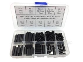 img 2 attached to HVAZI 280PCS M2.5 Female-Female Black Nylon Hex Spacers Standoffs Screws Nuts Assortment Kit