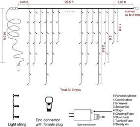 img 1 attached to 🎃 Waterglide Outdoor Halloween Icicle Lights - 29.5ft 8 Modes Curtain Fairy Lights, 60 Drops Dripping Ice Cycle Light, Perfect for Hanging Xmas, Holiday, Wedding, Party Decorations - Orange