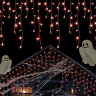 🎃 waterglide outdoor halloween icicle lights - 29.5ft 8 modes curtain fairy lights, 60 drops dripping ice cycle light, perfect for hanging xmas, holiday, wedding, party decorations - orange логотип