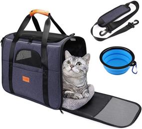 img 4 attached to Pueikai Cat Carrier & Dog Carrier Bag: Airline Approved, Breathable & Portable with Adjustable Strap & Pet Bowl - Ideal for Pets up to 15 lb