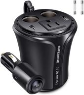 🚗 high-performance superone 150w car power inverter with dual usb charger and cup holder design logo
