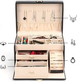 img 1 attached to 📿 FEISCON Jewelry Organizer: Velvet Drawer Watch Case & Sunglasses Display Tray - Black