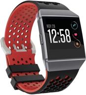 🏋️ bossblue ленты fitbit ionic для женщин и мужчин - большие и маленькие, мягкие силиконовые водонепроницаемые дышащие запасные аксессуары спортивные ремни для ionic smartwatch - черно-красные, большой размер (6.7"-8.4") логотип