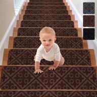 🏠 rioland non-slip stair treads carpet - 15pcs indoor stair runners for wooden steps - modern stair treads rugs for kids, adults, and pets - 8" x 30" size in brown logo