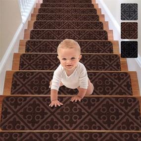 img 4 attached to 🏠 RIOLAND Non-Slip Stair Treads Carpet - 15PCS Indoor Stair Runners for Wooden Steps - Modern Stair Treads Rugs for Kids, Adults, and Pets - 8" X 30" Size in Brown