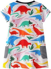 img 3 attached to Adorable GSVIBK Toddler Cartoon Dinosaur Crew Neck Dress for Girls