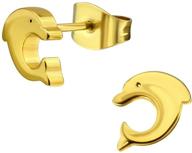 🐬 adorable 14k yellow gold plated dolphin stud earrings for little girls: nickel-free & safe surgical steel logo