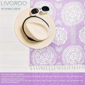 img 3 attached to Livordo Turkish Beach Towel - Soft & Absorbent 100% Cotton, Made in Turkey - Quick Dry Lightweight Bath Sheet, Sarong, Pareo, Wrap - Pestemal, Scarf, for Spa, Yoga, Gym, Hiking, Camping (Lilac)