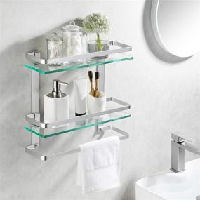 img 1 attached to 🛁 KES 2-Tier Tempered Glass Bathroom Shelf with Towel Bar - Wall Mounted Storage Solution with Anodized Aluminum Finish, A4127B