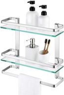 🛁 kes 2-tier tempered glass bathroom shelf with towel bar - wall mounted storage solution with anodized aluminum finish, a4127b logo