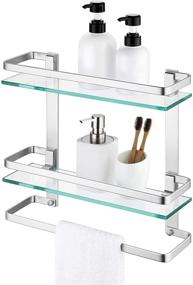 img 4 attached to 🛁 KES 2-Tier Tempered Glass Bathroom Shelf with Towel Bar - Wall Mounted Storage Solution with Anodized Aluminum Finish, A4127B