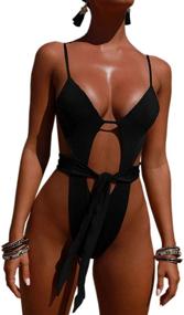 img 4 attached to 👙 ALBIZIA High Cut High Waisted One Piece Swimsuit for Women | Adjustable Spaghetti Strap Bathing Suit