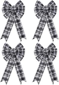 img 4 attached to Syhood 4-Piece Christmas Buffalo Plaid Bow: Chic Snowflake Burlap Bow for Festive Tree & Home Decor (White/Black)