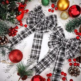 img 2 attached to Syhood 4-Piece Christmas Buffalo Plaid Bow: Chic Snowflake Burlap Bow for Festive Tree & Home Decor (White/Black)