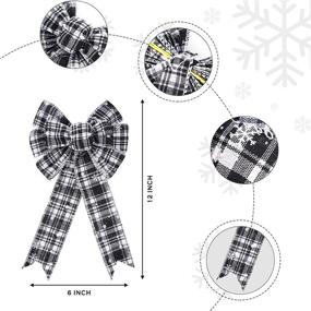 img 3 attached to Syhood 4-Piece Christmas Buffalo Plaid Bow: Chic Snowflake Burlap Bow for Festive Tree & Home Decor (White/Black)
