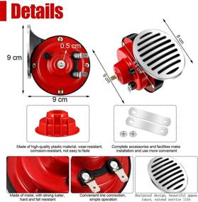 img 3 attached to 🐌 Мощный набор сигналов «Слизистые рожки» для грузовиков, автомобилей, мотоциклов и велосипедов - Двойные водонепроницаемые сигналы с высоким и низким тонами 12V с красными капотами, металлическими кронштейнами и винтами.