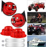 🐌 powerful snail horns set for trucks, cars, motorcycles, and bikes – dual waterproof 12v high and low tone horns with red covers, metal brackets, and screws logo