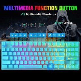 img 2 attached to Rechargeable Wireless Gaming Keyboard and Mouse Set with Ergonomic 87 Key Rainbow Backlight, Mechanical Feel, and Anti-ghosting - Includes Wired Headphone and Mousepad - Perfect for PC, Laptop, Gamers, and Typists (Blue RGB)