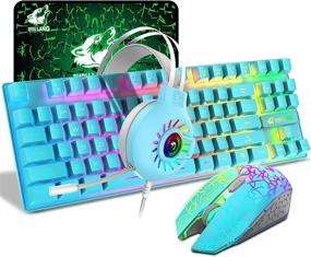 img 4 attached to Rechargeable Wireless Gaming Keyboard and Mouse Set with Ergonomic 87 Key Rainbow Backlight, Mechanical Feel, and Anti-ghosting - Includes Wired Headphone and Mousepad - Perfect for PC, Laptop, Gamers, and Typists (Blue RGB)