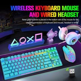 img 3 attached to Rechargeable Wireless Gaming Keyboard and Mouse Set with Ergonomic 87 Key Rainbow Backlight, Mechanical Feel, and Anti-ghosting - Includes Wired Headphone and Mousepad - Perfect for PC, Laptop, Gamers, and Typists (Blue RGB)
