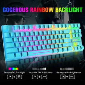 img 1 attached to Rechargeable Wireless Gaming Keyboard and Mouse Set with Ergonomic 87 Key Rainbow Backlight, Mechanical Feel, and Anti-ghosting - Includes Wired Headphone and Mousepad - Perfect for PC, Laptop, Gamers, and Typists (Blue RGB)
