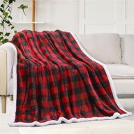 🧣 sherpa fleece buffalo plaid cozy throw blanket: soft, fluffy, and perfect for christmas snuggling on couch, bed, or sofa - twin size 50"x60 logo