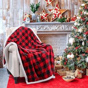 img 1 attached to 🧣 Sherpa Fleece Buffalo Plaid Cozy Throw Blanket: Soft, Fluffy, and Perfect for Christmas Snuggling on Couch, Bed, or Sofa - Twin Size 50"x60