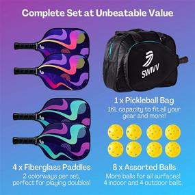 img 3 attached to 🥒 SWIVV Premium Pickleball Set: 4 Fiberglass Paddles, 8 Balls, & Large Bag - Superior Construction, Lightweight, Soft Grip - Ideal for Indoor & Outdoor Play