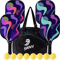 🥒 swivv premium pickleball set: 4 fiberglass paddles, 8 balls, & large bag - superior construction, lightweight, soft grip - ideal for indoor & outdoor play логотип