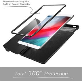 img 2 attached to 📱 Premium Black Leather SURITCH Case for iPad Air 3 2019/iPad Pro 10.5 2017 with Built-in Screen Protector, Auto Sleep/Wake, Pencil Holder, and Stand - Lightweight Flip Cover