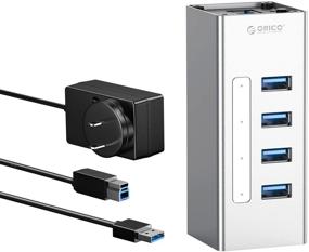 img 4 attached to ORICO Powered USB HUB - 4 Port Aluminum USB 3.0 Splitter with 12V3A Power Adapter, 3.3Ft Data Cable, Individual LED Indicator - Fast Charging for Laptop, PC, USB Flash Drives, and More