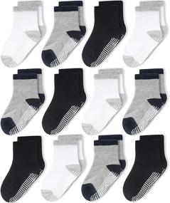 img 4 attached to CozyWay Toddler Non Slip Crew Socks - 12 Pairs for Kids Children with Anti Skid Grips - Cotton Boys Girls