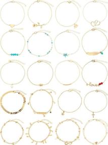 img 4 attached to Bohemian Alloy Anklet Set - 20 Pieces Adjustable Foot Chains for Women & Girls - Stylish Barefoot Beach Bracelet Collection