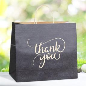 img 2 attached to 🛍️ 50 Pcs Large Black Charcoal Paper Bags with Handles - Bulk Thank You Gift Bags for Small Business, Shopping, Wedding, Party & Retail
