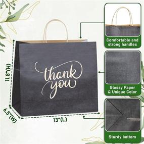 img 3 attached to 🛍️ 50 Pcs Large Black Charcoal Paper Bags with Handles - Bulk Thank You Gift Bags for Small Business, Shopping, Wedding, Party & Retail