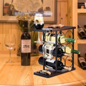 img 2 attached to 🍷 Wooden Wine Rack with Glass Holder and Tray - Perfect for Home Decor & Kitchen Storage - Holds 6 Bottles and 2 Glasses